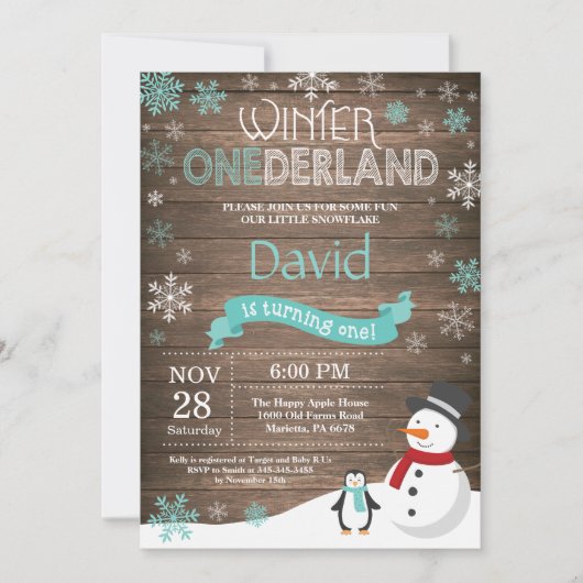 Invitation Rustique hiver Onederland 1er anniversaire Invitat (Devant)