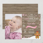 Invitation Rustique hiver Onederland 1er anniversaire Invitat (Devant / Derrière)