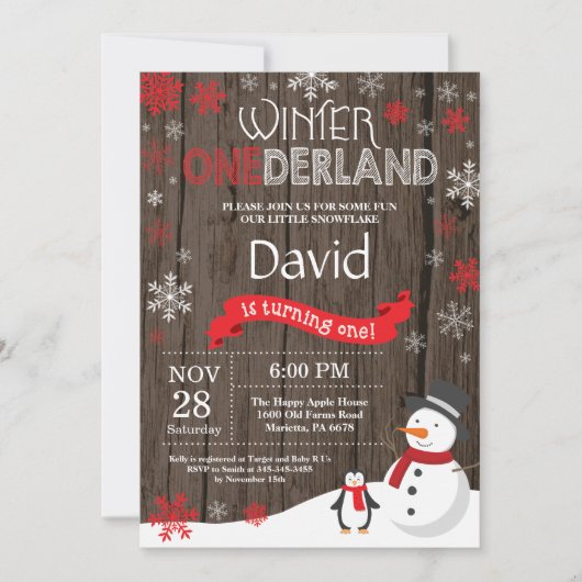 Invitation Rustique hiver Onederland 1er anniversaire Invitat (Devant)