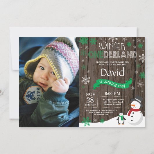 Invitation Rustique hiver Onederland 1er anniversaire Invitat (Devant)