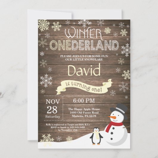 Invitation Rustique hiver Onederland 1er anniversaire Invitat (Devant)