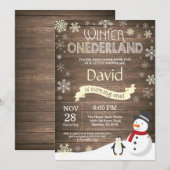 Invitation Rustique hiver Onederland 1er anniversaire Invitat (Devant / Derrière)