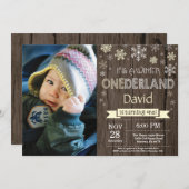 Invitation Rustique hiver Onederland 1er anniversaire Invitat (Devant / Derrière)