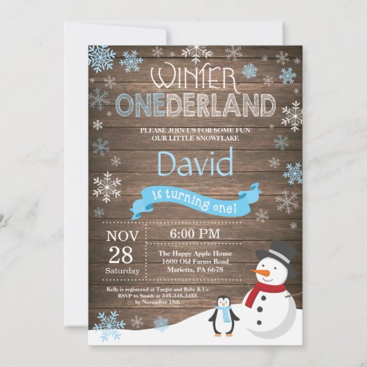 Invitation Rustique hiver Onederland 1er anniversaire Invitat (Devant)