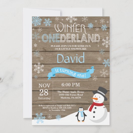 Invitation Rustique hiver Onederland 1er anniversaire Invitat (Devant)