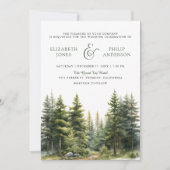 Invitation Rustique Hiver Pine Trees Forêt QR Code Mariage (Devant)