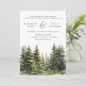 Invitation Rustique Hiver Pine Trees Forêt QR Code Mariage (Debout devant)