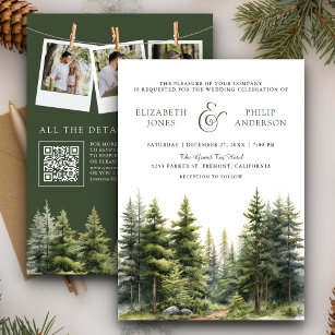 Invitation Rustique Hiver Pine Trees Forêt QR Code Mariage