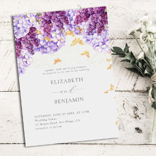Invitation Rustique Hydrangea Lilac Papillons Mariage élégant