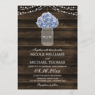 Invitation Rustique Hydrangea Mason Jar Barn Mariage en bois
