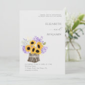 Invitation Rustique Hydrangea Sunflower Bouquet Mariage éléga (Debout devant)