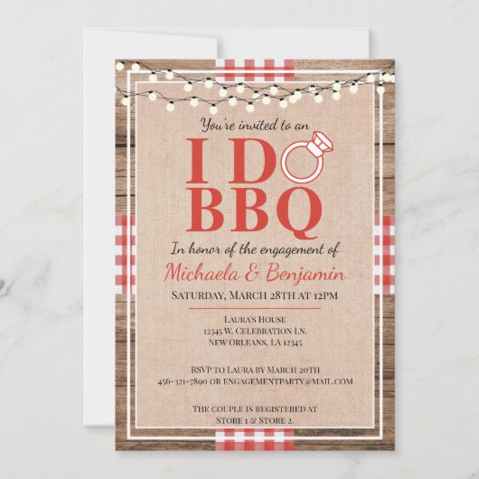 Invitation Rustique I Do BBQ Engagement Partie Couples Douche (Devant)