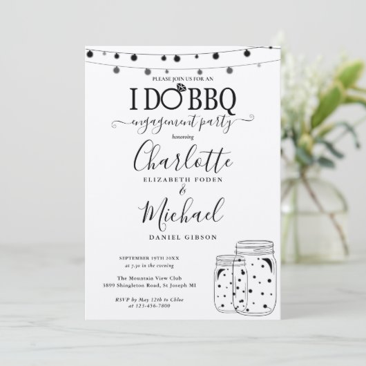 Invitation Rustique I Do BBQ Mason Jar Fiançailles (Debout devant)