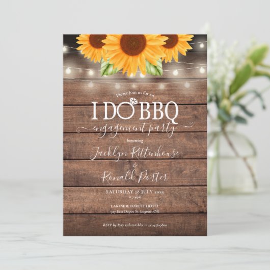 Invitation Rustique I Do BBQ Sunflower String Fiançailles (Debout devant)