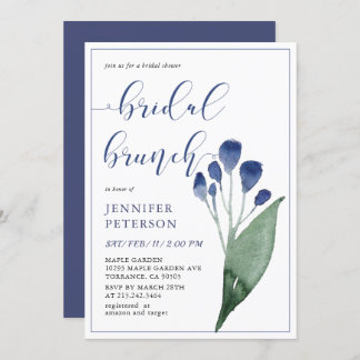 Invitation Rustique Indigo Blue Flower Brunch
