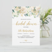 Invitation Rustique ivoire blanc fleuri or vert nuptiale (Debout devant)