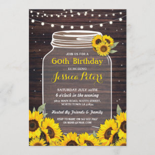 Invitation Rustique Jar fête d'anniversaire Wood Sunflower Fi