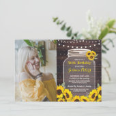 Invitation Rustique Jar fête d'anniversaire Wood Sunflower Ph (Debout devant)