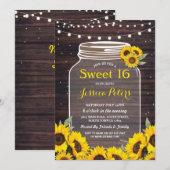 Invitation Rustique Jar Sweet 16 Party Fleurs de tournesol de (Devant / Derrière)