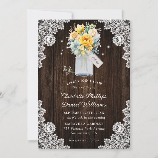 Invitation Rustique jaune Dusty bleu Mariage Floral (Devant)