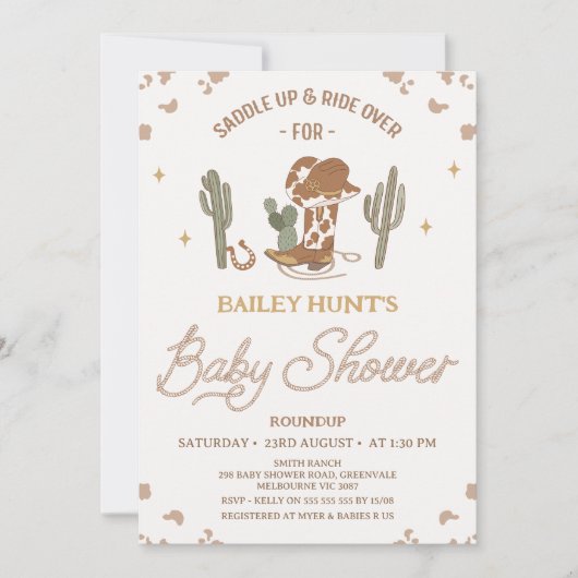 Invitation Rustique Jaune Genre Neutre Baby shower Occidental (Devant)