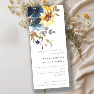 Invitation Rustique Jaune Marine Tournesol Floral Couples Dou