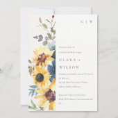 Invitation Rustique Jaune Marine Tournesol Floral Couples Dou (Devant)
