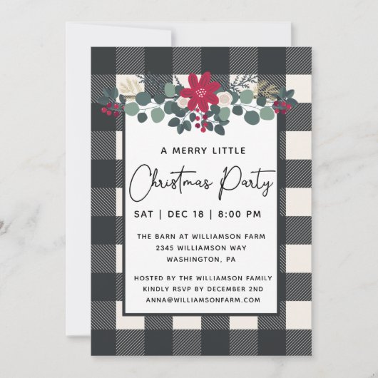 Invitation Rustique Joyeux Petit Noël Fête Floral Plaid (Devant)