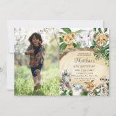 Invitation Rustique Jungle Animaux Bois Verdure Photo Anniver (Devant)