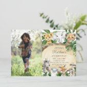 Invitation Rustique Jungle Animaux Bois Verdure Photo Anniver (Debout devant)