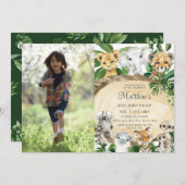 Invitation Rustique Jungle Animaux Bois Verdure Photo Anniver (Devant / Derrière)