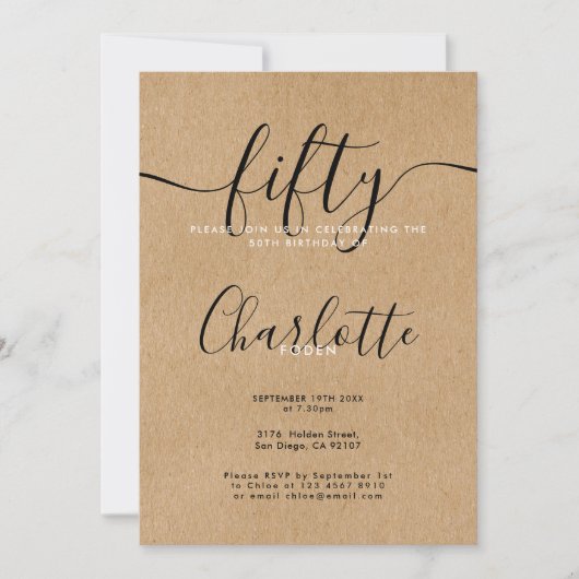 Invitation Rustique Kraft 50 ans (Devant)