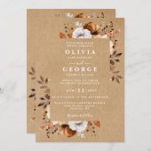 Invitation Rustique Kraft Automne Floral QR Code Mariage (Devant / Derrière)