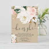 Invitation Rustique kraft blanc rose floral genre révéler (Debout devant)