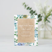 Invitation Rustique Kraft Blue Floral Couple de couleur bleue (Debout devant)