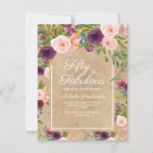 Invitation Rustique Kraft Boho Plum Blush Floral 50e annivers (Devant)
