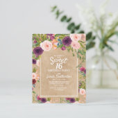 Invitation Rustique Kraft Boho Plum Blush Floral Sweet 16 (Debout devant)