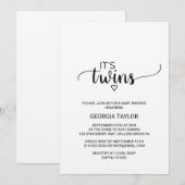 Invitation Rustique Kraft Calligraphie Baby shower jumeaux (Devant / Derrière)