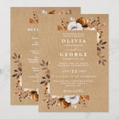 Invitation Rustique Kraft Chute Florale Tout en un Mariage (Devant / Derrière)