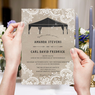 Invitation Rustique Kraft dentelle extérieure Mariage de tent
