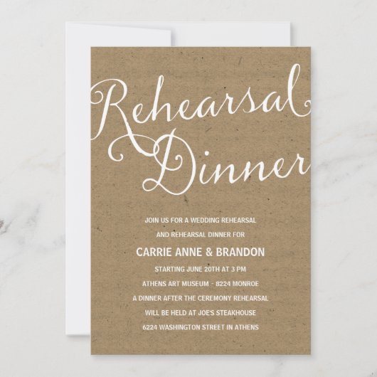 Invitation Rustique Kraft | Dîner de répétition de calligraph (Devant)