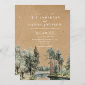 Invitation Rustique Kraft Lake Forest Woodland Mariage QR Cod (Devant / Derrière)