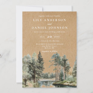 Invitation Rustique Kraft Lake Forest Woodland Mariage QR Cod