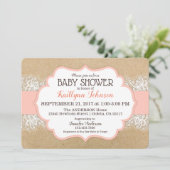 Invitation Rustique Kraft moderne dentelle Coral Baby shower (Debout devant)