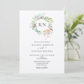 Invitation Rustique Kraft Monogram Rose Floral Mariage (Debout devant)