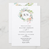 Invitation Rustique Kraft Monogram Rose Floral Mariage (Devant / Derrière)