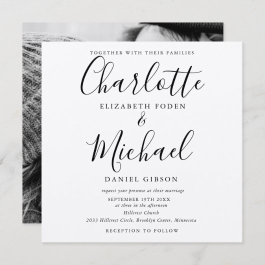 Invitation Rustique Kraft noir Script Mariage photo (Devant / Derrière)