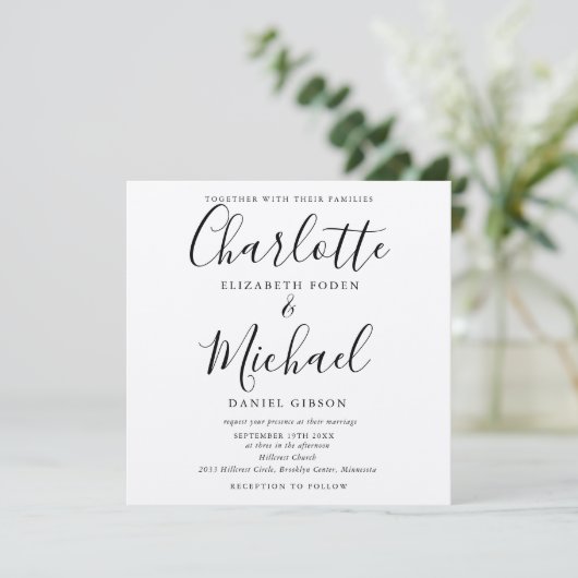 Invitation Rustique Kraft noir Script Mariage photo (Debout devant)