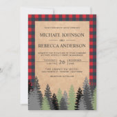 Invitation Rustique Kraft Red Buffalo Plaid Mariage À feuilla (Devant)
