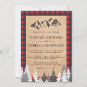Invitation Rustique Kraft Red Buffalo Plaid Mountain Mariage (Devant)